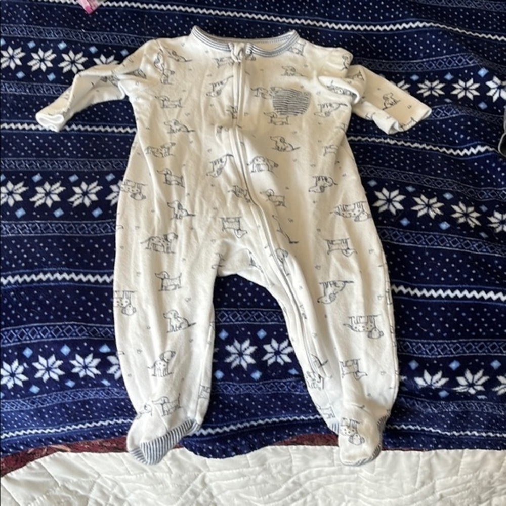 Little Me Cozy White Baby One Piece with Animal Print